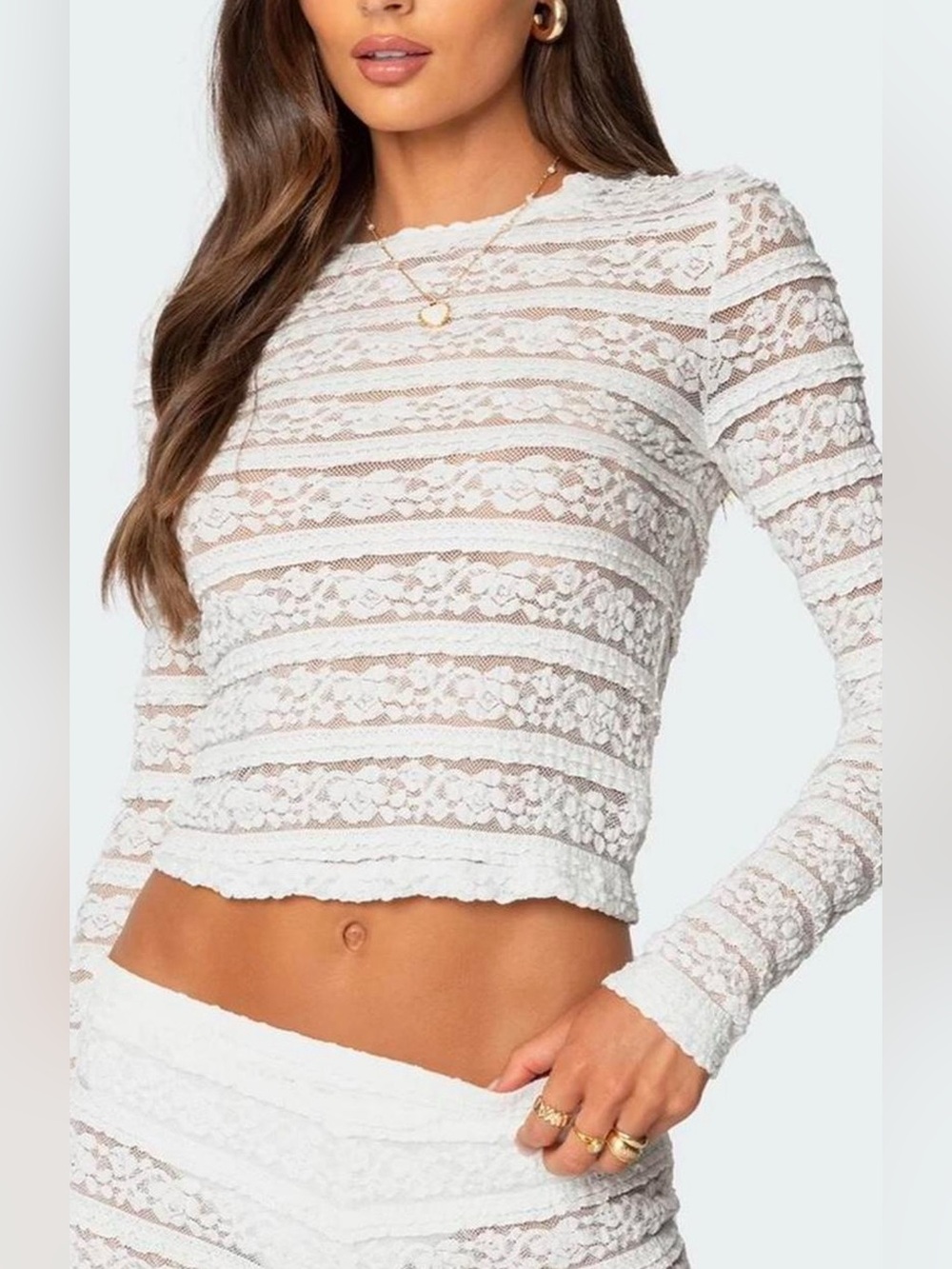 Edikted Sheer Lace Long Sleeve Top White, size S, like new!